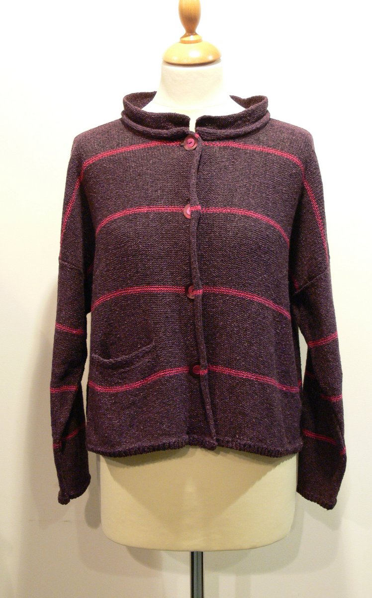 Mirage Short Jacket in plum/cerise knitted in silk/lambswool, designed and made in Orkney