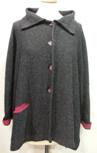 Carousel Medium Jacket in graphite/cerise, knitted in silk/lambswool yarn, desgned and made in Orkney