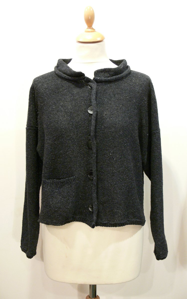 Arizona Short Jacket in graphite knitted in silk/lambswool, designed and made in Orkney