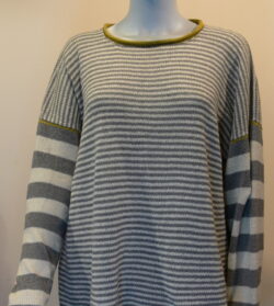 Rackwick striped medium tunic in dove/ivory/sap knitted in silk/lambswool