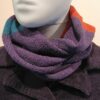 Quernstone loop scarf in gentian/teal/flame knitted in 52% silk, 48% lambswool