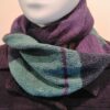 Quernstone loop scarf in duckegg/midnight/gentian knitted in 52% silk, 48% lambswool