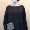Calypso medium tunic in midnight/ivory. Knitted in silk/lambswool yarn, designed and made in Orkney
